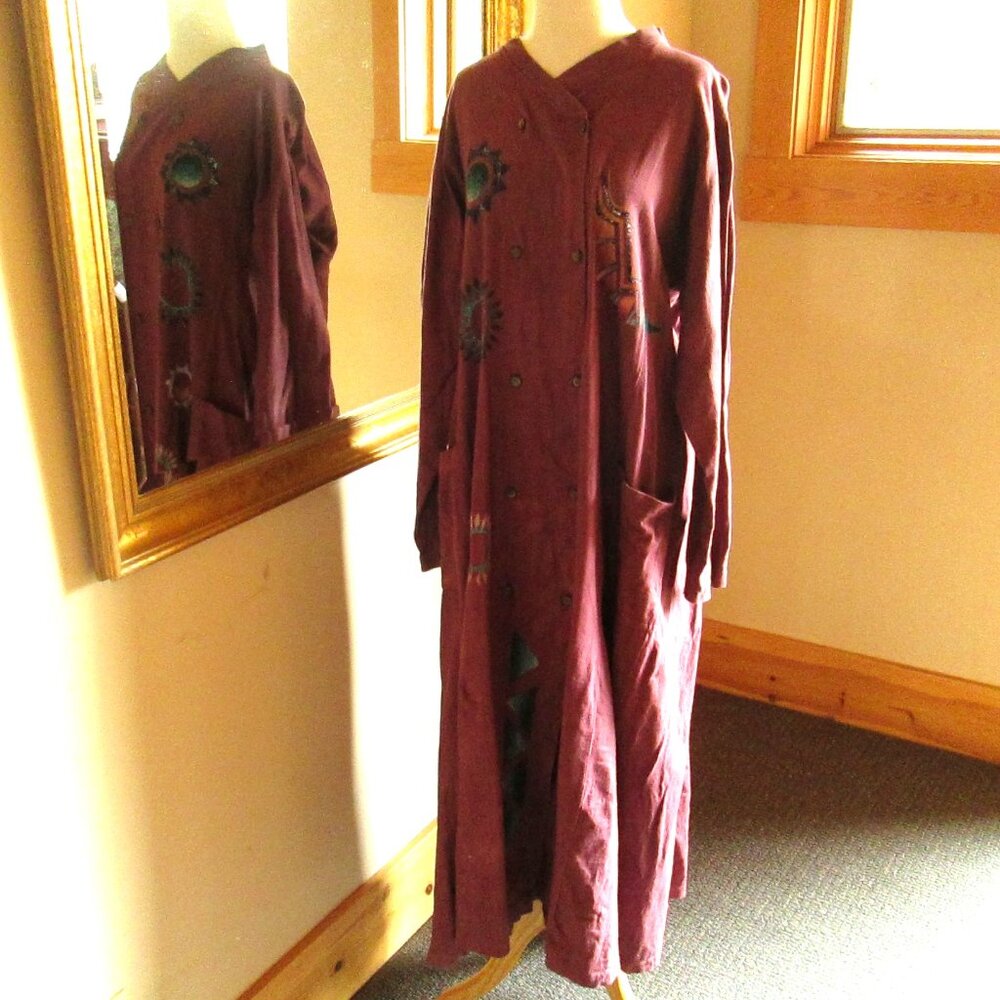 Steel Pony Long Purple Button-Down Dress with Brown Steel Pony Jacket - Picture 9 of 15